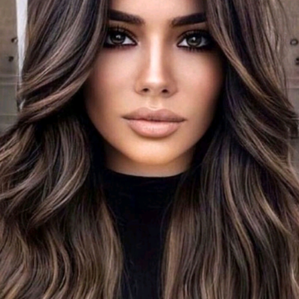 *Real Hair* Dark brown w/ golden highlights weft hair extension strip
